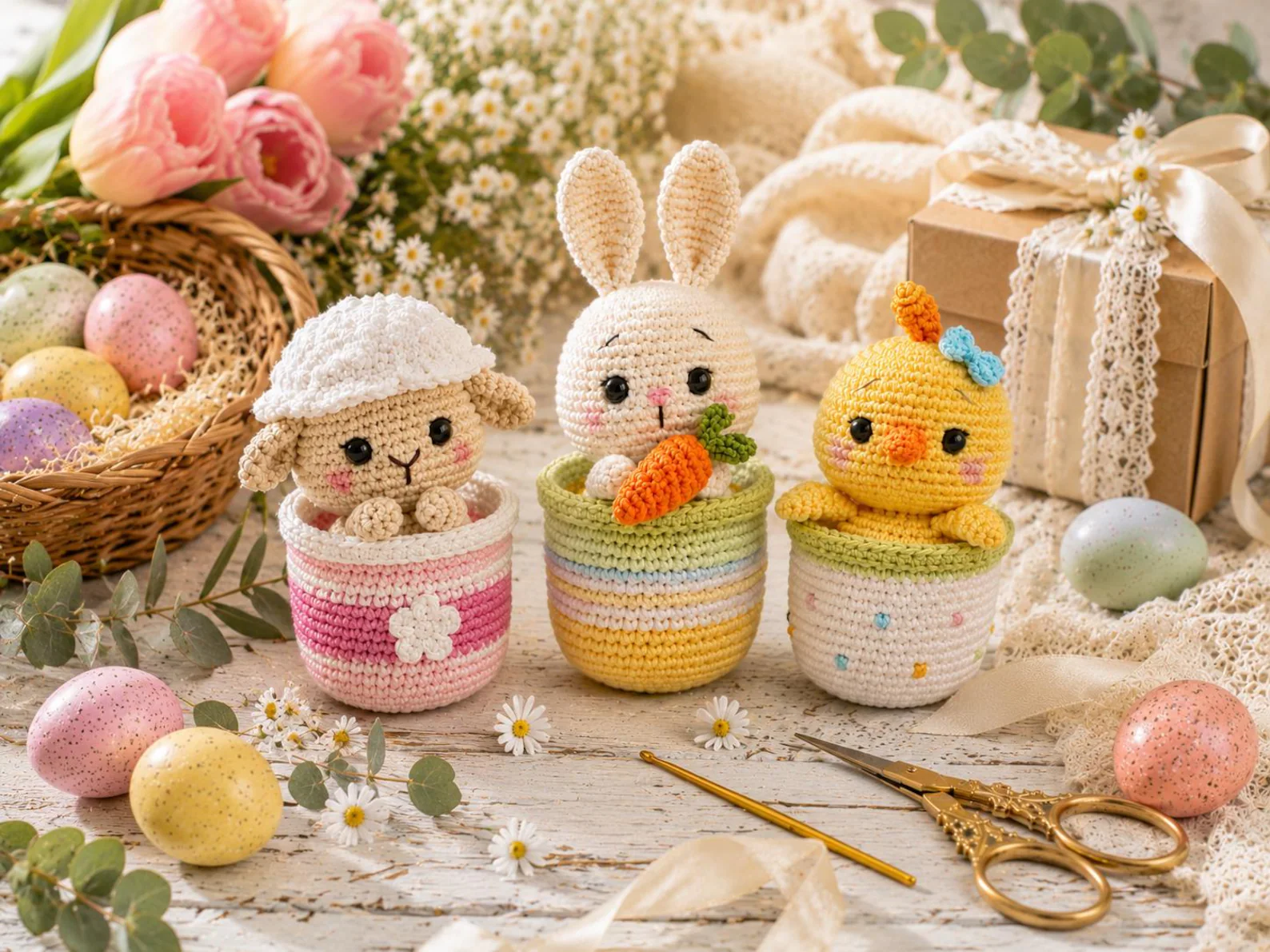 Easter Crochet Pattern Amigurumi Animals in Pots PDF