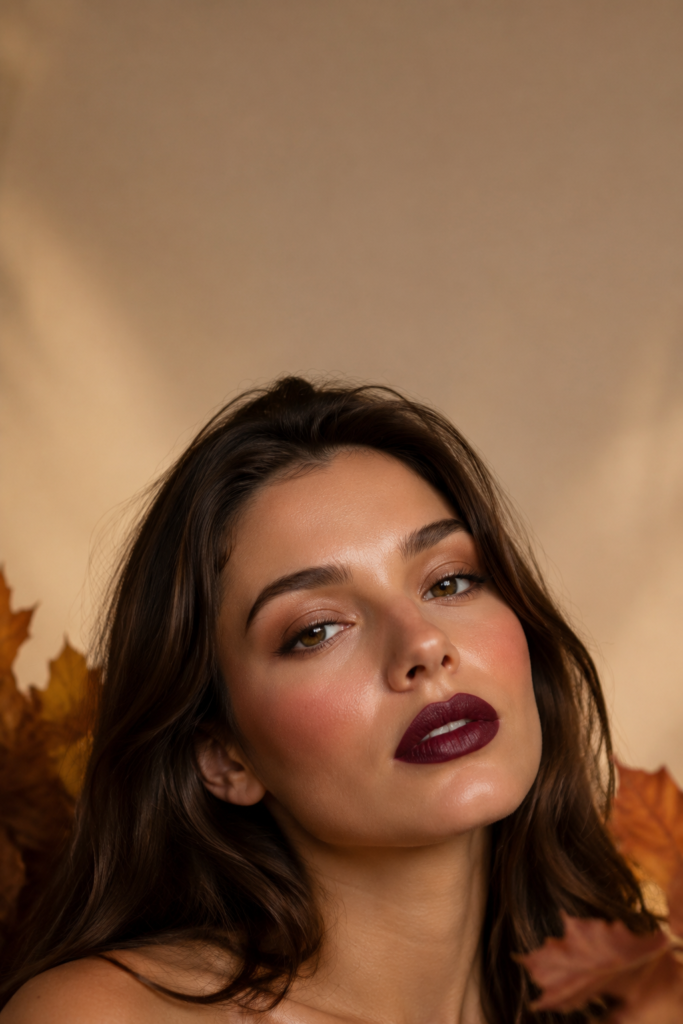 Burgundy lips in autumn light