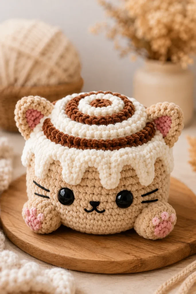 kawaii crochet kitty cinnamon roll amigurum