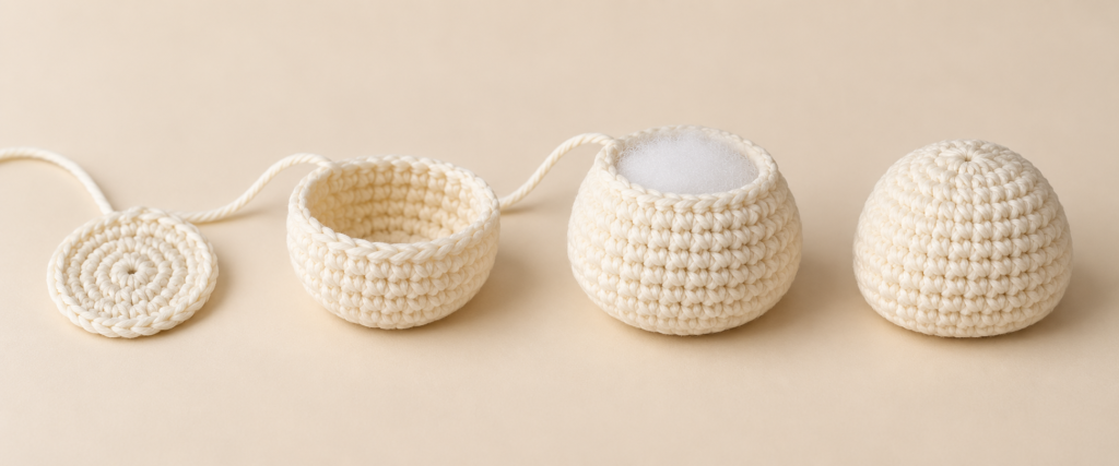 Crochet Progression: Circle to Amigurumi Dome
