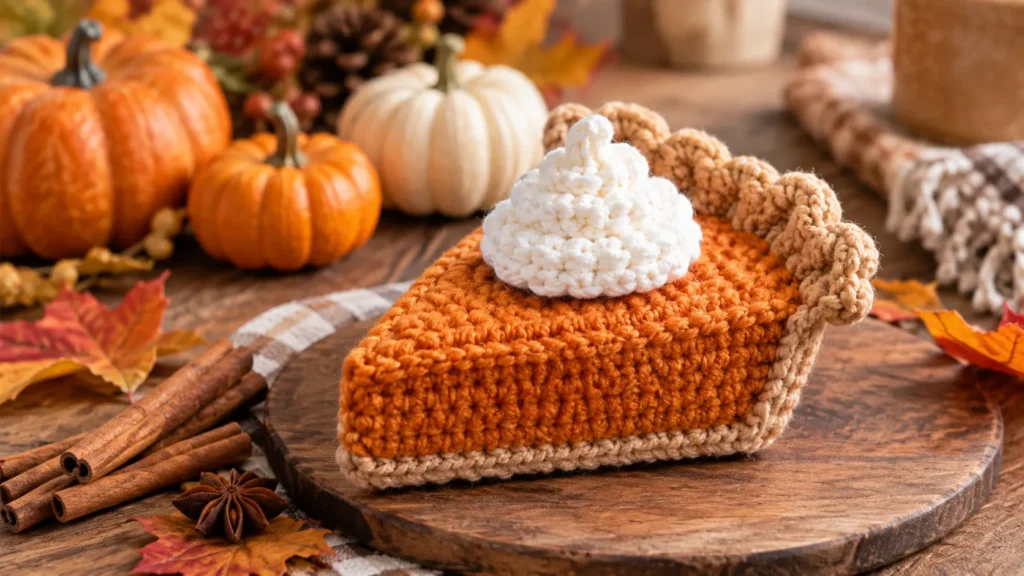 Crocheted Pumpkin Pie Autumn Still Life