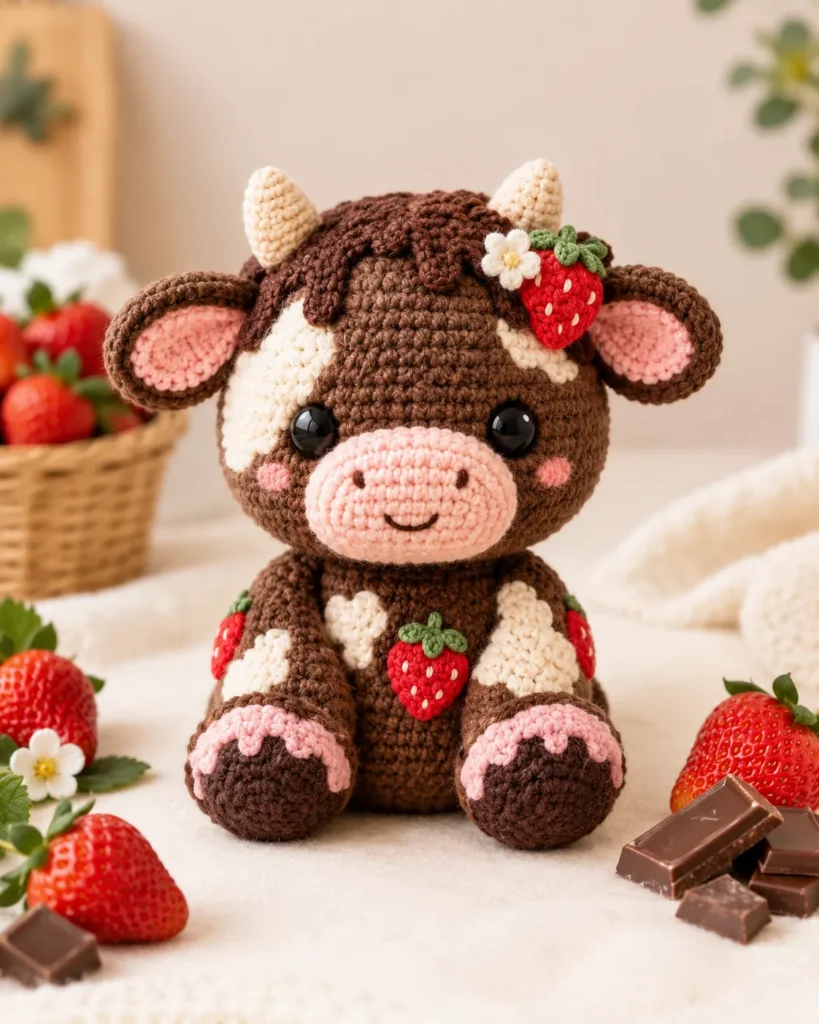 Chocolate Strawberry Cow Plushie Crochet Pattern